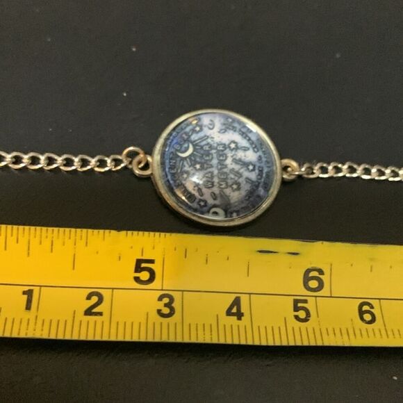 Vintage Lousiana Water Meter Chain Bracelet NOLA Crescent Box Silver Blue 8-10"L - Picture 8 of 12